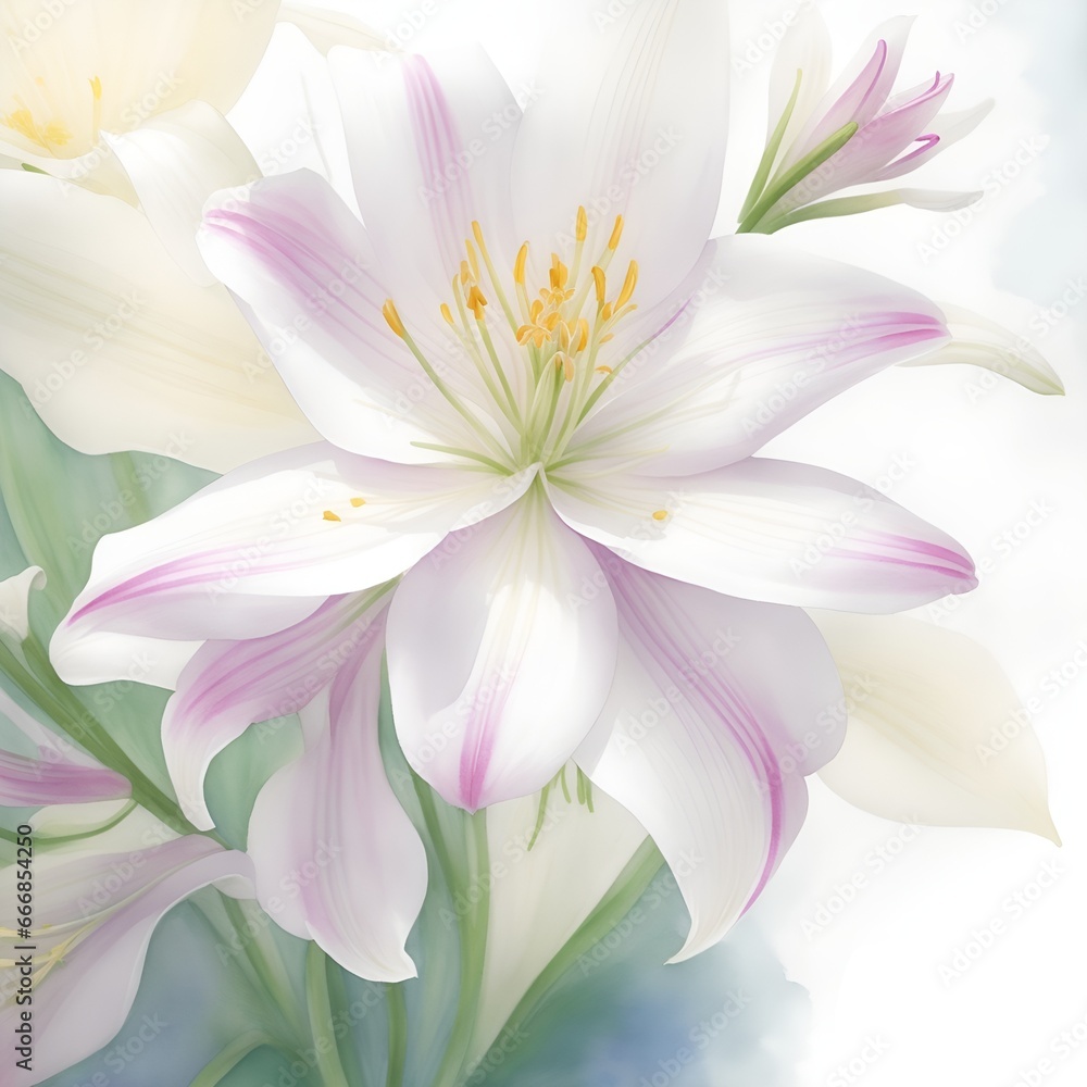 Lily watercolor background design. Lily watercolor background design.