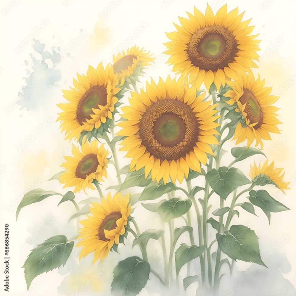 Sunflowers watercolor background design.