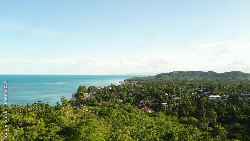4K Aerial Flight Over The Lush Green Tropical Landscape Of Koh Samui Island. A Popular Beach Vacation Destination Full Of Fun Outdoor Adventures In The Gulf Of Thailand. 4K Aerial Flight Over The Lush Green Tropical Landscape Of Koh Samui Island. A Popular Beach Vacation Destination Full Of Fun Outdoor Adventures In The Gulf Of Thailand.