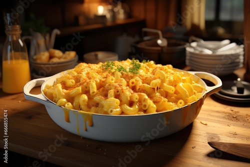 A bowl of mac and cheese with a melted cheese crust