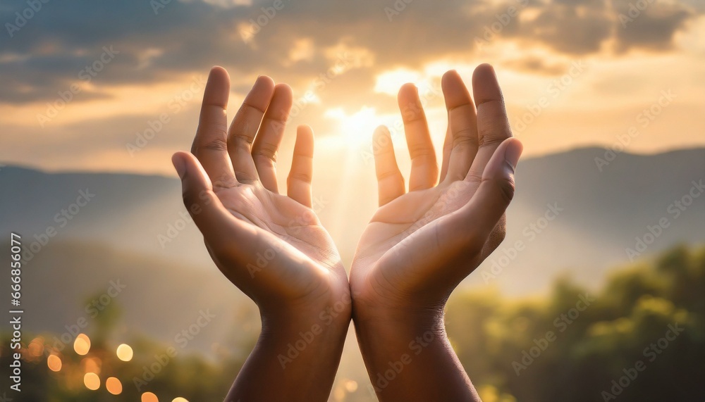 human hands open palm up worship eucharist therapy bless god helping repent catholic easter lent mind pray christian concept background - obrazy, fototapety, plakaty 