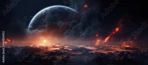 Exoplanet and space landscape depicted in Artificial Intelligence rendering