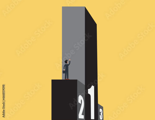 Businessman challenge themselves. Skill level or experience to overcome challenge