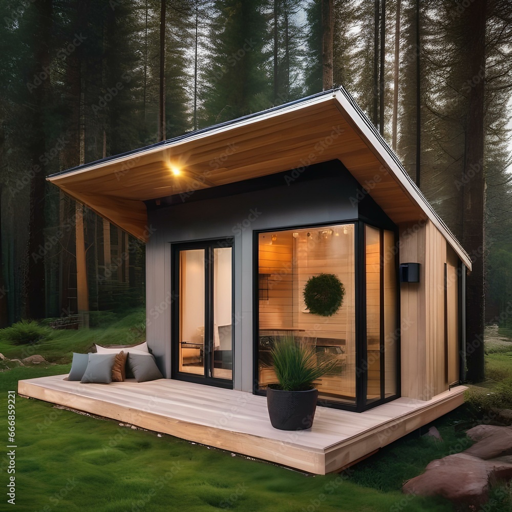 A solar-powered, self-sufficient tiny house in a remote location4 - obrazy, fototapety, plakaty 