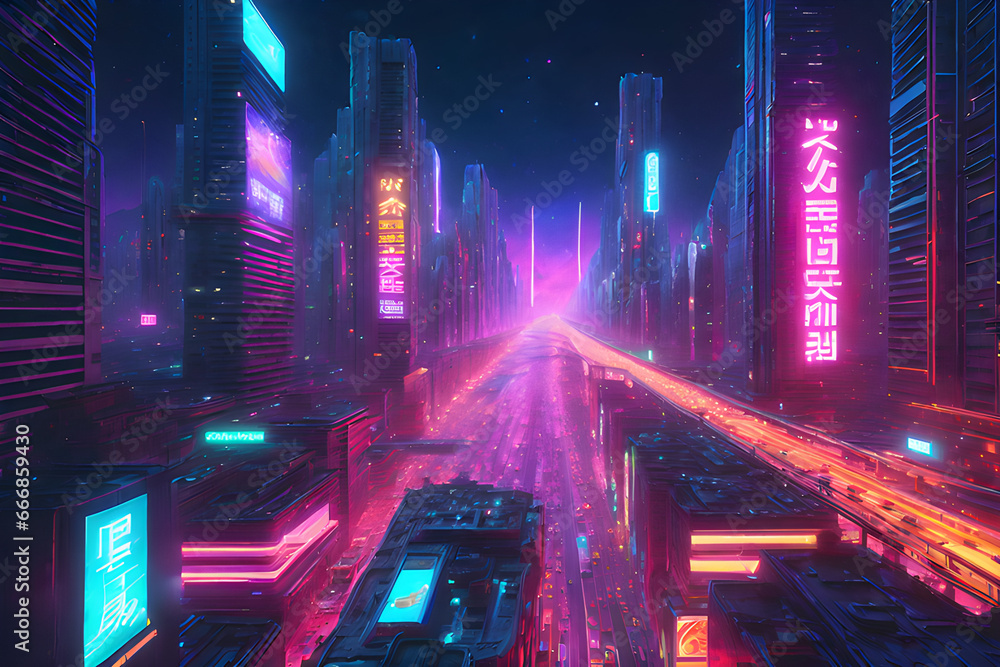 the-neon-signs-of-tall-buildings-are-dazzling-under-the-night-sky-outer-space-vanishing-point the-neon-signs-of-tall-buildings-are-dazzling-under-the-night-sky-outer-space-vanishing-point