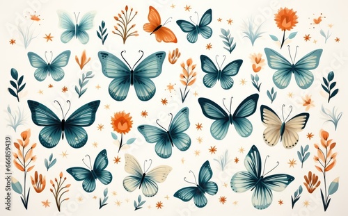 Cute pattern background, beautiful colors, delicate, butterfly pattern illustration