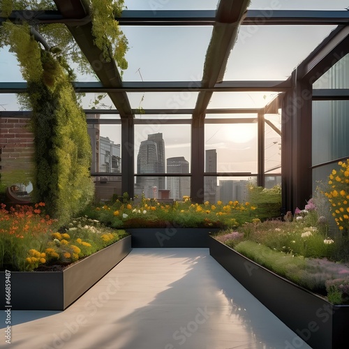 An urban rooftop covered in bee-friendly, pollinator gardens1