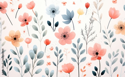 Cute pattern background, beautiful, delicate colors Flower illustration wallpaper
