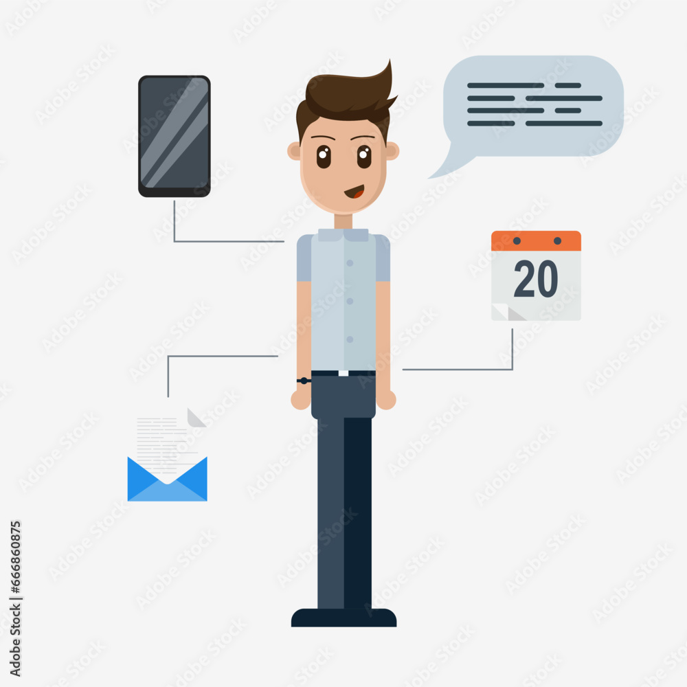 Time Management Businessman with Notes and Phone Time Management Businessman with Notes and Phone