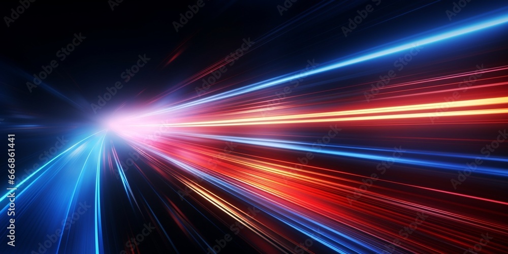 speed light line motion blur on dark background, data transfer simulation, blue to red lights : Generative AI speed light line motion blur on dark background, data transfer simulation, blue to red lights : Generative AI