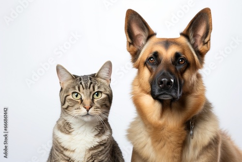 portrait of a dog and a cat looking at the camera in front of a white background : Generative AI © Generative AI