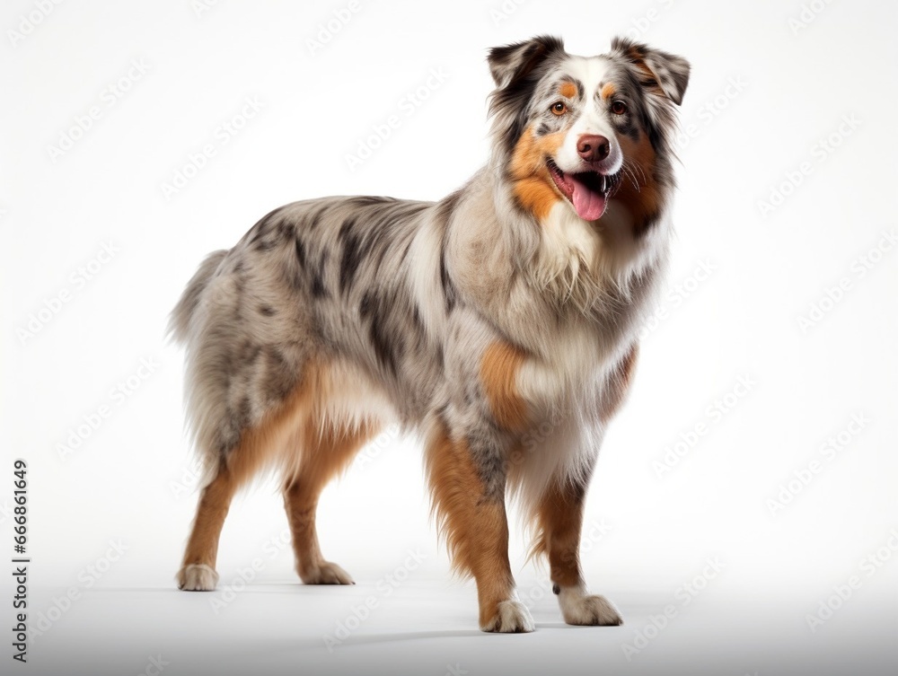 Full-length portrait of Australian Shepherd dog isolated over white background. : Generative AI Full-length portrait of Australian Shepherd dog isolated over white background. : Generative AI