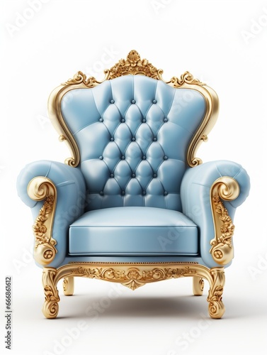 Golden and light blue classic armchair isolated on white background : Generative AI © Generative AI
