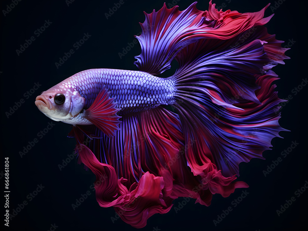 Capture the moving moment of red purple siamese fighting fish on black background. colorful Betta fish. Capture the moving moment of red purple siamese fighting fish on black background. colorful Betta fish.