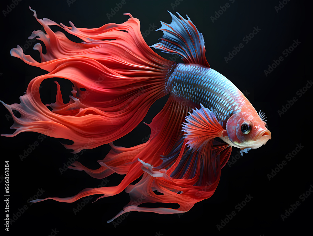 Capture the moving moment of blue red siamese fighting fish on black background. colorful Betta fish. Capture the moving moment of blue red siamese fighting fish on black background. colorful Betta fish.