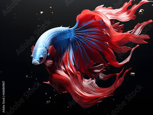 Capture the moving moment of blue red siamese fighting fish on black background. colorful Betta fish.