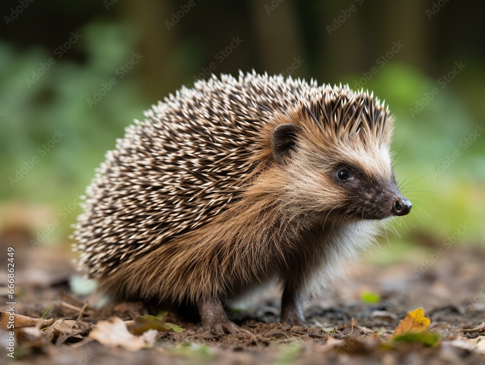 Adult male Four toed Hedgehog aka Atelerix albiventris. Sitting side ways, looking curiously up. Isolated on a white background. : Generative AI Adult male Four toed Hedgehog aka Atelerix albiventris. Sitting side ways, looking curiously up. Isolated on a white background. : Generative AI