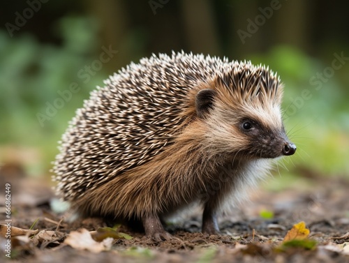 Adult male Four toed Hedgehog aka Atelerix albiventris. Sitting side ways, looking curiously up. Isolated on a white background. : Generative AI