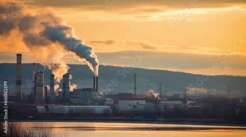 Smokestacks Releasing Pollution Represents Environmental Damage of Unsustainable Industrial Practices