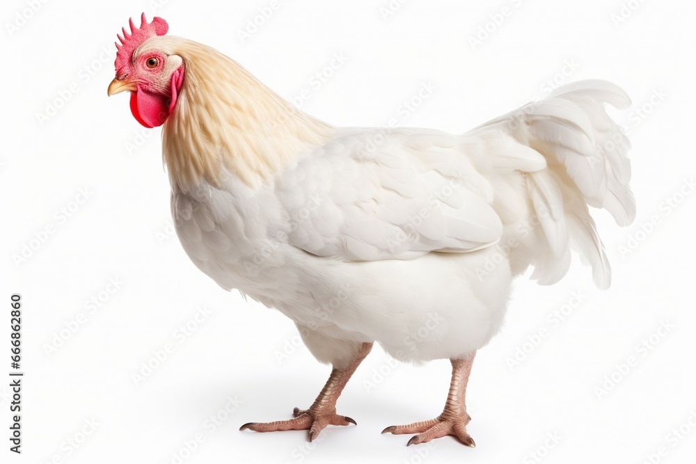 Fototapeta premium Young white hen isolated on white background. : Generative AI