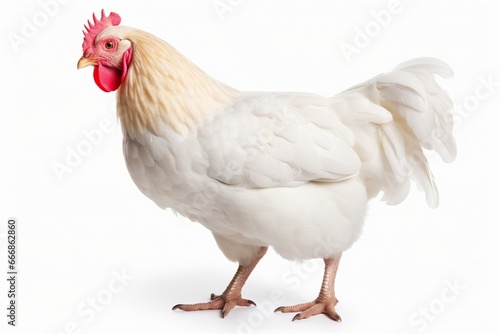 Young white hen isolated on white background. : Generative AI