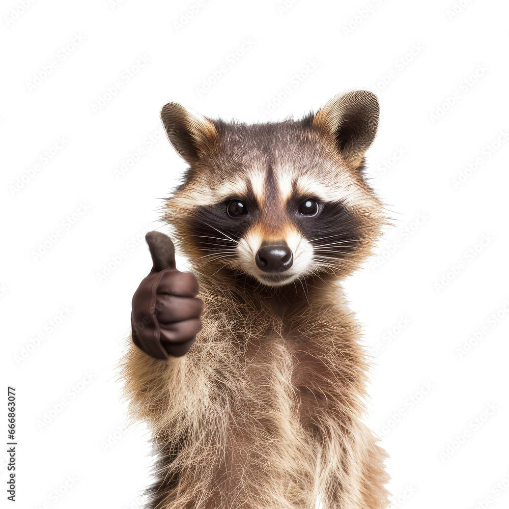 A raccoon giving a thumbs up isolated on transparent  background