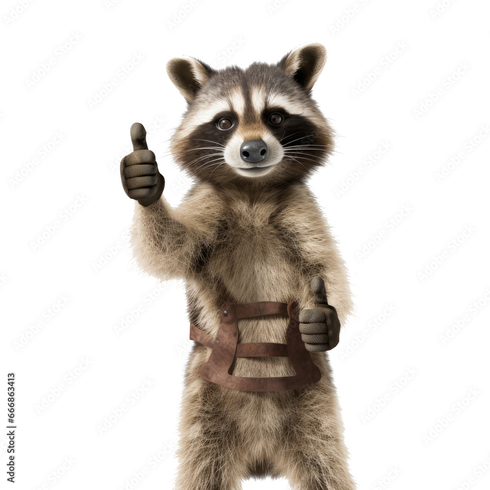 Obraz premium A raccoon giving a thumbs up isolated on transparent background