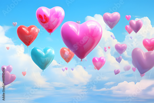 Valentine's day background with pink and blue heart shaped balloons © wing