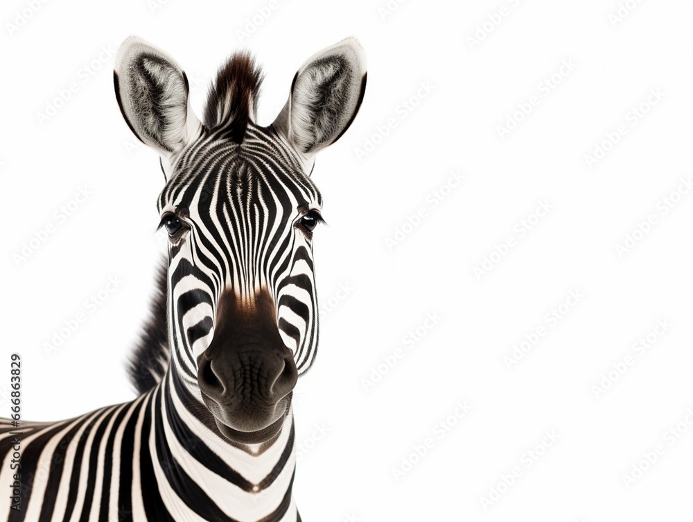 Beautiful zebra isolated over white background. Concept of animal, travel, zoo, wildlife protection, lifestyle : Generative AI Beautiful zebra isolated over white background. Concept of animal, travel, zoo, wildlife protection, lifestyle : Generative AI
