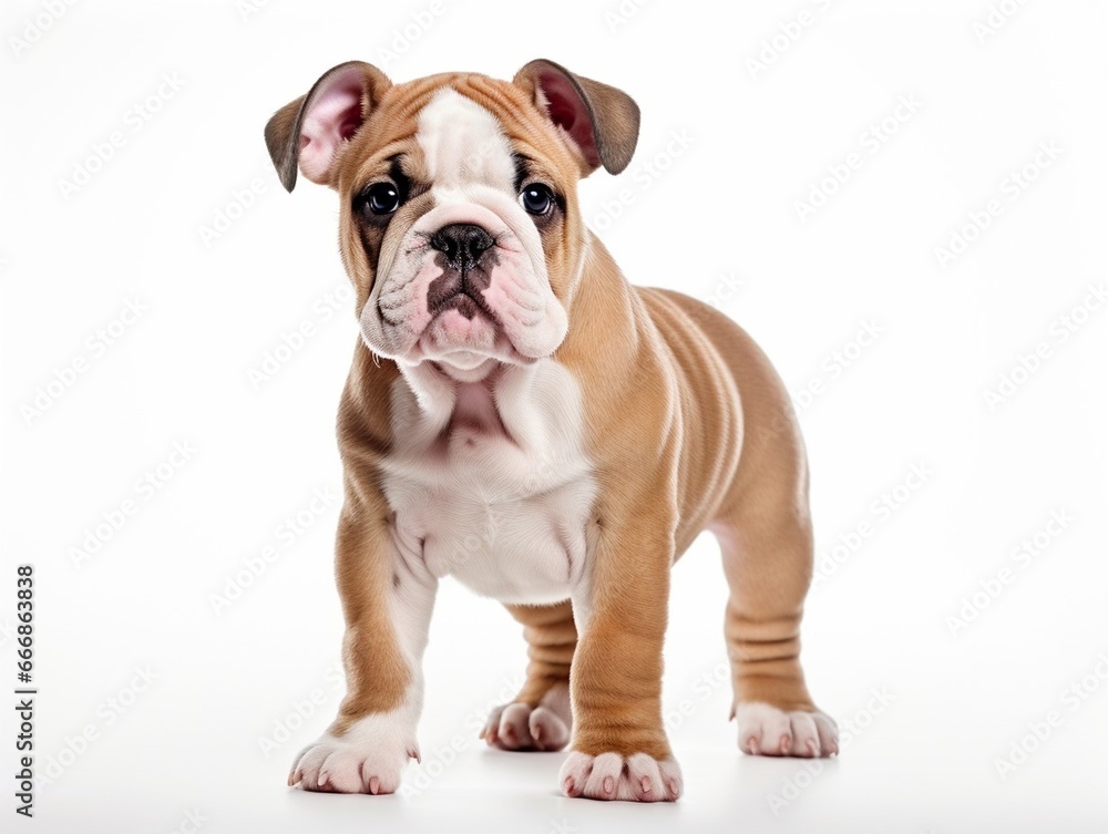 English bulldog puppy standing, isolated on white : Generative AI English bulldog puppy standing, isolated on white : Generative AI