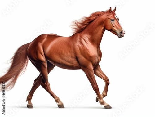 A red horse in contour light is trotting freely.   Generative AI