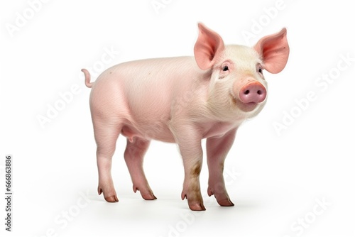 Happy young pig isolated on white background. Funny animals emotions. : Generative AI