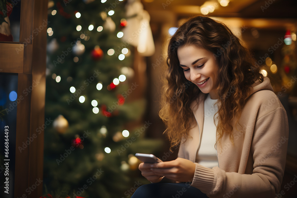 A young woman is using her smartphone and credit card to order a gift online during the Christmas holiday at home, She is shopping online, doing internet banking, and using online stores, A young woman is using her smartphone and credit card to order a gift online during the Christmas holiday at home, She is shopping online, doing internet banking, and using online stores,
