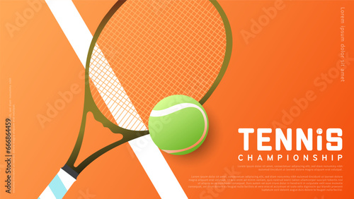 Tennis ball on Tennis racket in the  white line clay court tennis, Illustrations for use in online sporting events , Illustration Vector  EPS 10