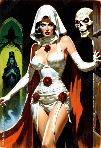 Pulp Horror Comic Book Mock Up Cover Woman Mummy Text Ready Worn Edges Used Look
