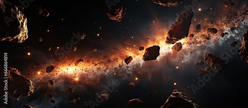 Illustration of asteroids illuminated by the Sun photo