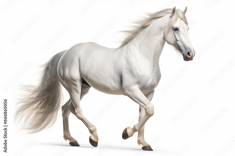 white andalusian horse stallion isolated on white background : Generative AI