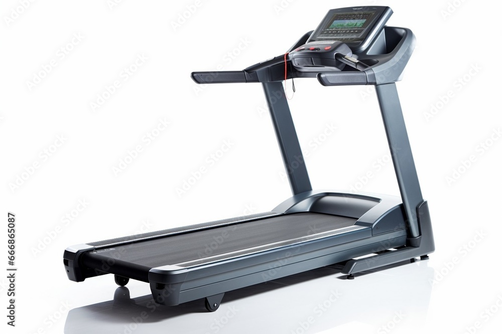 Studio shot of a professional treadmill with incline isolated on white background : Generative AI Studio shot of a professional treadmill with incline isolated on white background : Generative AI
