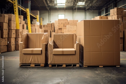 Furniture pack going into carton during company move. Generative AI