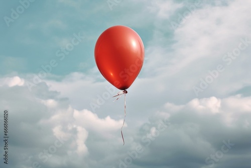 Red balloon soaring high as a symbol of uniqueness. Generative AI © Ayub