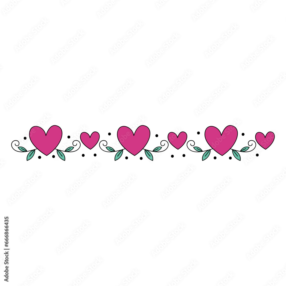 Hand drawn heart border. Frame and border for valentine day. Floral, love, heart border shape. Vector Illustration.