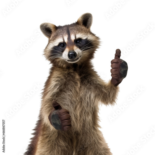 A raccoon giving a thumbs up isolated on transparent background,generative ai