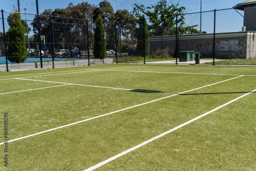 synthetic tennis court at a tennis court in summer in australia