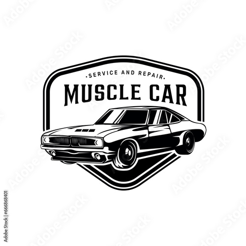 American muscle car vector logo isolated on white background. classic vehicle suitable for emblem or t shirt.