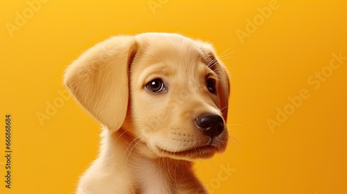 Puppy golden retriever dog isolated on yellow background