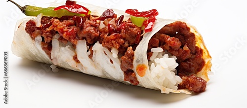 Spicy pork and cheese wrapped in rice paper called dynamite