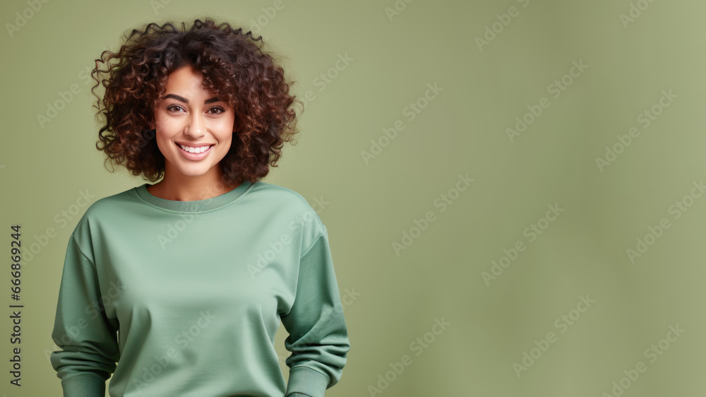 Afro american woman wearing green sweatshirt isolated on pastel Afro american woman wearing green sweatshirt isolated on pastel
