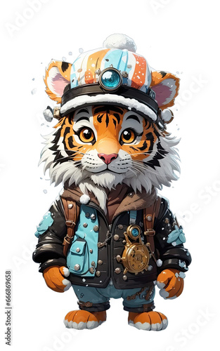 Steampunk Christmas tiger clipart png 3d chibi tiger clipart cute tiger bundle Christmas printable new year tiger for t-shirt junk journal © Reha