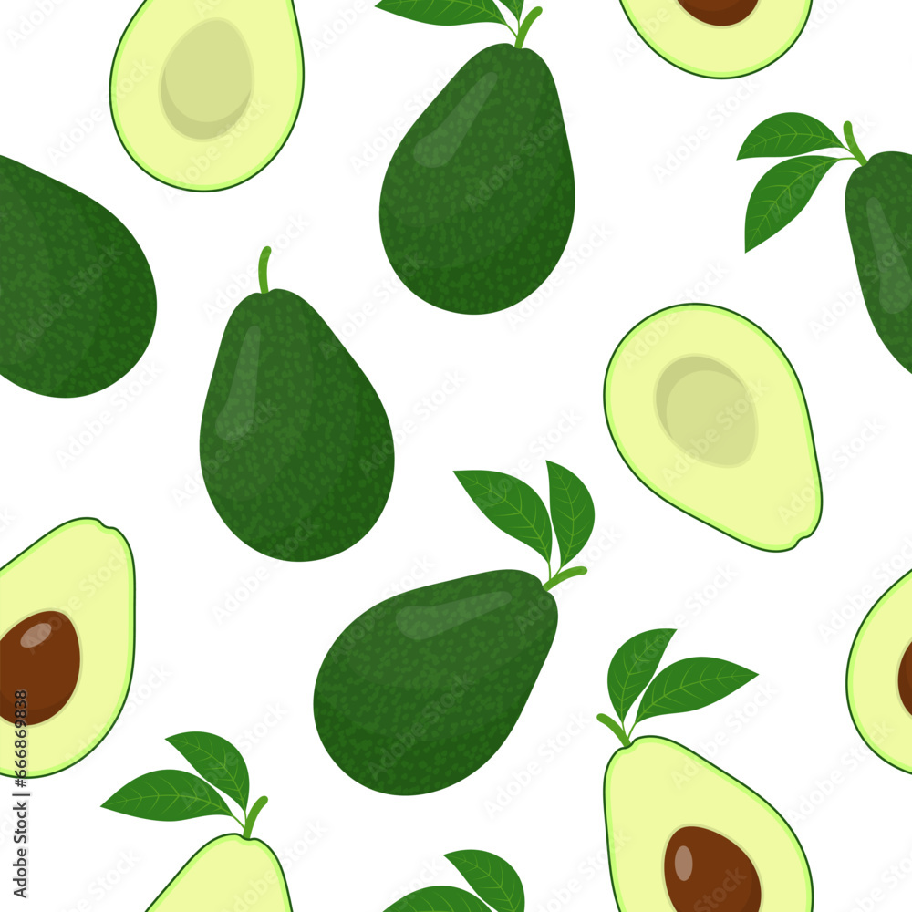 Avocado with pit vector seamless pattern