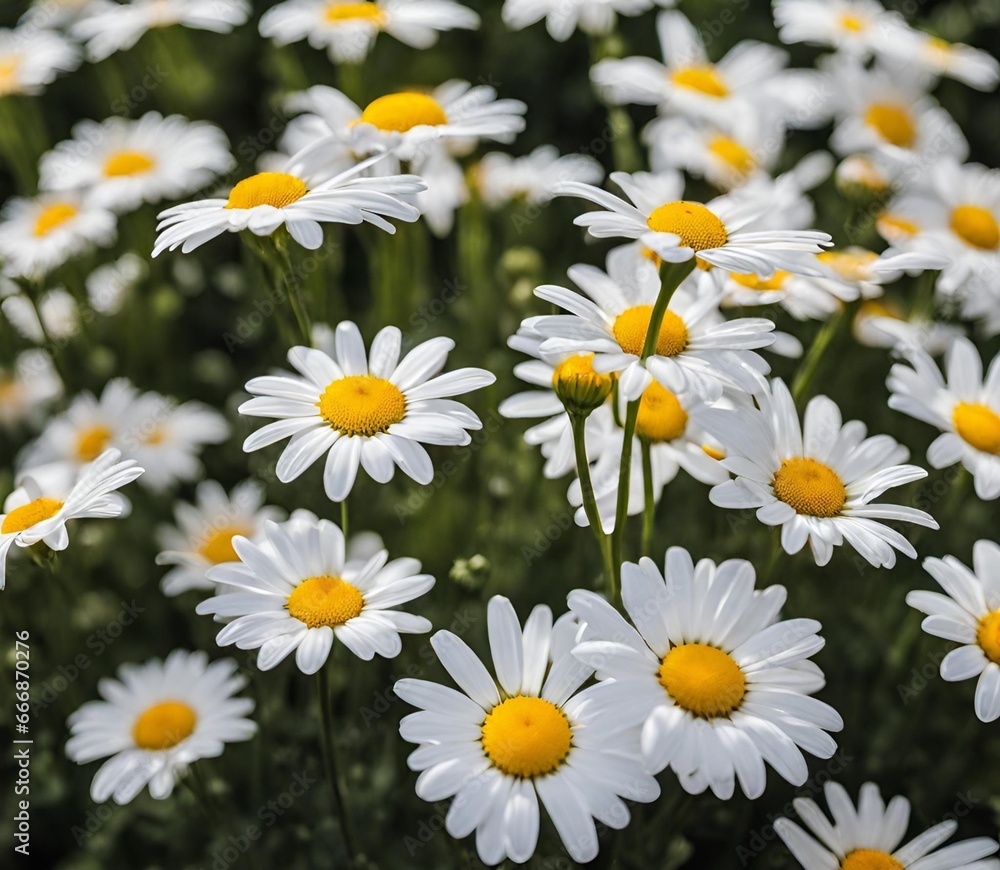 Fototapeta premium Many white daisy in the garden during the morning with sunlight